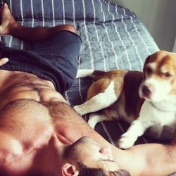 thebonerriffic:  Furry muscle stud & his cute puppy 