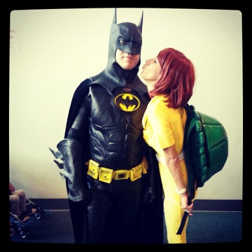 I asked Batman for a kiss but he didn’t hear me, he was too busy thinking about JUSTICE. #sdcc (Taken with Instagram)