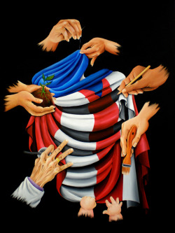 javipr:  Pintura representando las manos que crean la bandera