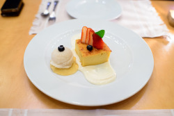 f-word:  corn cake with lime cream, strawberries & blueberries