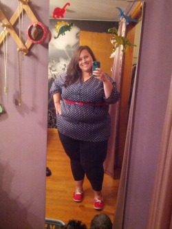 lisalinguica:  OOTD  Top: Avenue Leggings: Fashion Bug Belt: From a Torrid dress Shoes: Target 