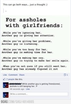 9gag:  For assholes with girlfriends   Wtf is that bitch doing