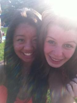 me and my asian twin Faith at Wonderland! :) me trying to tan