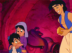 I just love that Aladdin gives his food to two kids. Food he