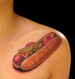 fuckyeahqualitytattoos:  Happy National Hot Dog Day! by Esther