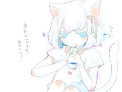 alchemi-yutuki-meisekimu:  落書き、猫の子と牛乳瓶