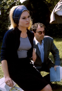 Jean-Luc Godard & Bardot on the set of the film Le Mépris