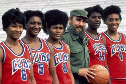 timelightbox:  Fidel Castro poses with the Cuban women’s basketball