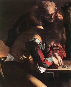 vivreaveclart:  The Calling of St Matthew, Caravaggio, 1599-1600,
