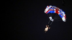  That’s the Queen of England parachuting out of a helicopter.