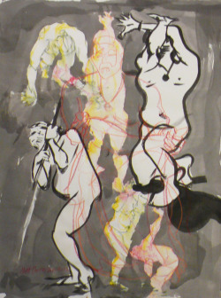 More figure drawings.   18"x24" ink, watercolor, and