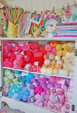 we-love-crocheting:  Who wants these in your cupboard? I’m sure we all wish for a life time supply of yarn. Love all the colours too!! Ahhh… *day dream*  Aaaahhhhh come into my arms &lt;3