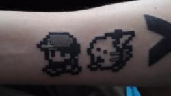 fuckyeahtattoos:  ash and pikachu from pokemon yellow on gameboy.