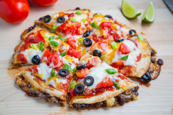 prettygirlfood:  Taco Quesadilla Pizza Servings: makes 2 taco