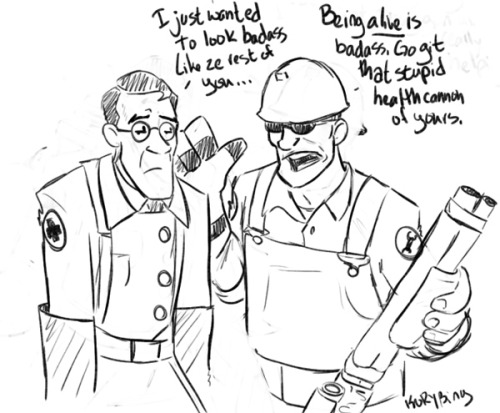 korybing:  I did a really stupid doodle because I am excited about TF2. Seriously Medic why are you shooting a syringe gun at robots come on.  GPOY