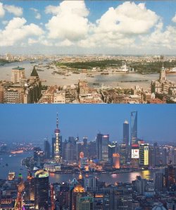 ayeitsdre:  Shanghai in 1990 and 2010.It”s crazy how much urbanization
