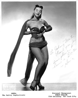    Sonia Szynski    aka. &ldquo;The Sultry Sophisticate&rdquo;.. Vintage 50’s-era promo photo personalized: “To Johnny Martin, Thank you for some pleasant hours in Boston &ndash; Sonia&quot;   