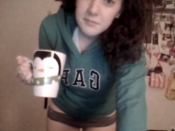 got my sweatshirt back <3 and in that cup is sleepytime tea