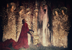 scudiero:  Sir Galahad receiving the Holy Grail (1895) - Edwin