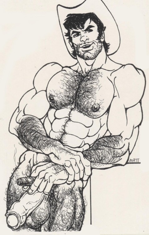 cockandcumandmore:  axxionman:  I love Matt’s Hairy Cowboy drawings. They get me hard.  One of my favourite drawings by Matt. 