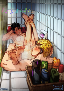 cris-art:  “A Bathroom Break”,  a fanart of Teddy and Billy.