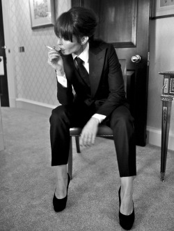  Menswear for Women Noomi Rapace wears black W1 Tuxedo Suit by