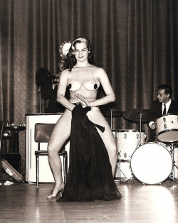  Anita Ventura  strips on stage, in a rare performance photo; taken at an unidentified Burlesque nightclub.. 