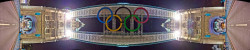 Panorama of the Olympic Rings on the Tower Bridge shortly before