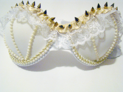 drug-child:  Spiked bra for sale! SIZE 34B https://www.etsy.com/listing/108562249/spiked-gold-pearl-lace-bra