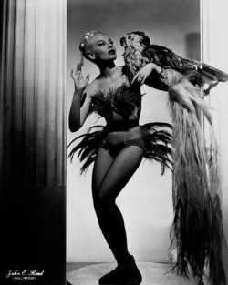 Lili St. Cyr Promo photo showing costume details from her &ldquo;Bird Of Love&rdquo; routine..