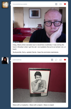 Musician Mike Doughty and writer Stephen King on my dashboard