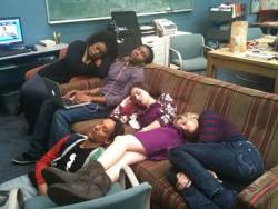  The cast of Community gather to watch an episode of The Big