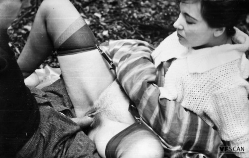 Vintage slut with hairy pussy fucked outdoors in her nylon stockings and suspenders. See more rare vintage porn at http://vintageflasharchive.com