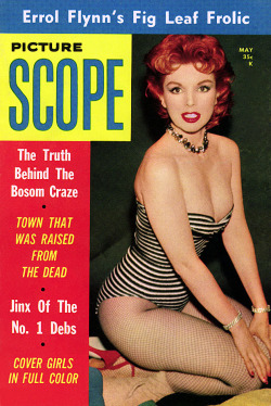 burleskateer:  Marcia Edgington is featured on the May ‘58 cover of ‘PICTURE SCOPE’; a popular 50’s-era Men’s Digest.. 