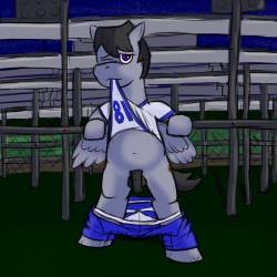 Behind the bleachers at night. Number three of the jock-pony-pin-up-project,