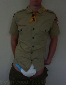 diaperedtwink19:  boyingoodnites:  Some more photos of myself wearing a diaper under my boy scouts uniform click on the small images for full photo ;)  These are photos of myself Follow me on my new blog diaperedtwink19 