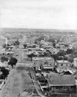 usclibraries:  Birdseye view of First Street circa 1884, looking