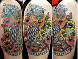 fuckyeahtattoos:  Wanderlust Owl Tattoo by Joya at Hamsa Tattoo