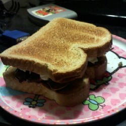 I made a portabello mushroom pesto and mozzarella sandwich! (Taken