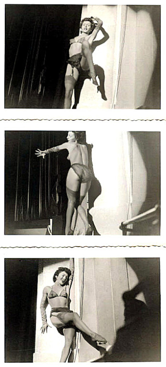 A series of vintage 50’s-era photos shows an unidentified dancer working the side of the ‘RIVOLI Theatre’ stage; located in Seattle, Washington..