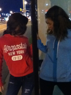 me and Em at the bus stop tonight