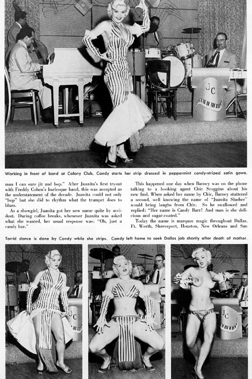 Candy Barr     aka. “The Sugar & Spice Girl”.. Featured in an article scanned from the September ‘55 issue of ‘CABARET’ magazine..