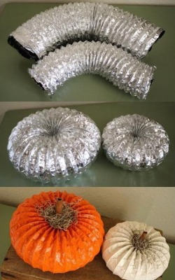 oooeygooeygoodness:  Make pumpkins from dryer ventilation tubes.
