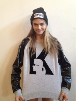 ca-radelevingne:  buy sweatshirt here. and beanie here 