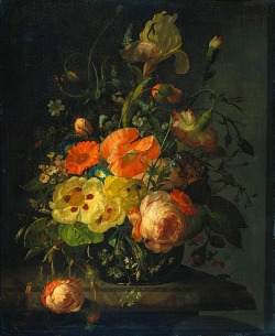whitedogblog:  Still Life with Flowers on a Marble Tabletop,