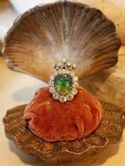 talisman:  Antique Diamond & Opal Crown Ring Late 1800s.