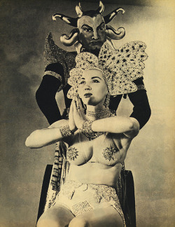  Gene Gemay (and her Genie) appears in a pictorial scanned from the July ‘53 issue of ‘GALA’ magazine.. Her strip routine was themed around the “Arabian Nights” mythology.. Dancing in a harem outfit &amp; rubbing a large Aladdin’s Lamp onstage,&ndash; 