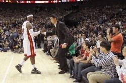 rknone:  SHANGHAI, CHINA — Miami’s LeBron James greets Yao