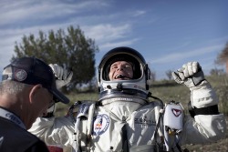 Felix Baumgartner after setting the world record for skydiving