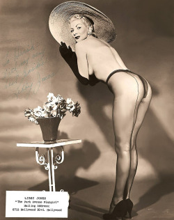  Libby Jones     aka. “The Park Avenue Playgirl”.. Vintage 50’s-era promo photo personalized: &ldquo;To Hirsh: With all my very best wishes — Libby Jones ”.. 